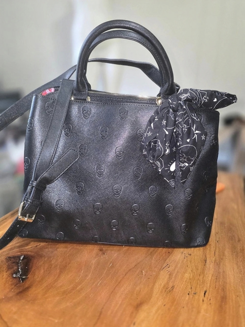 Skull Embossed Shoulder Bag in Black Like New